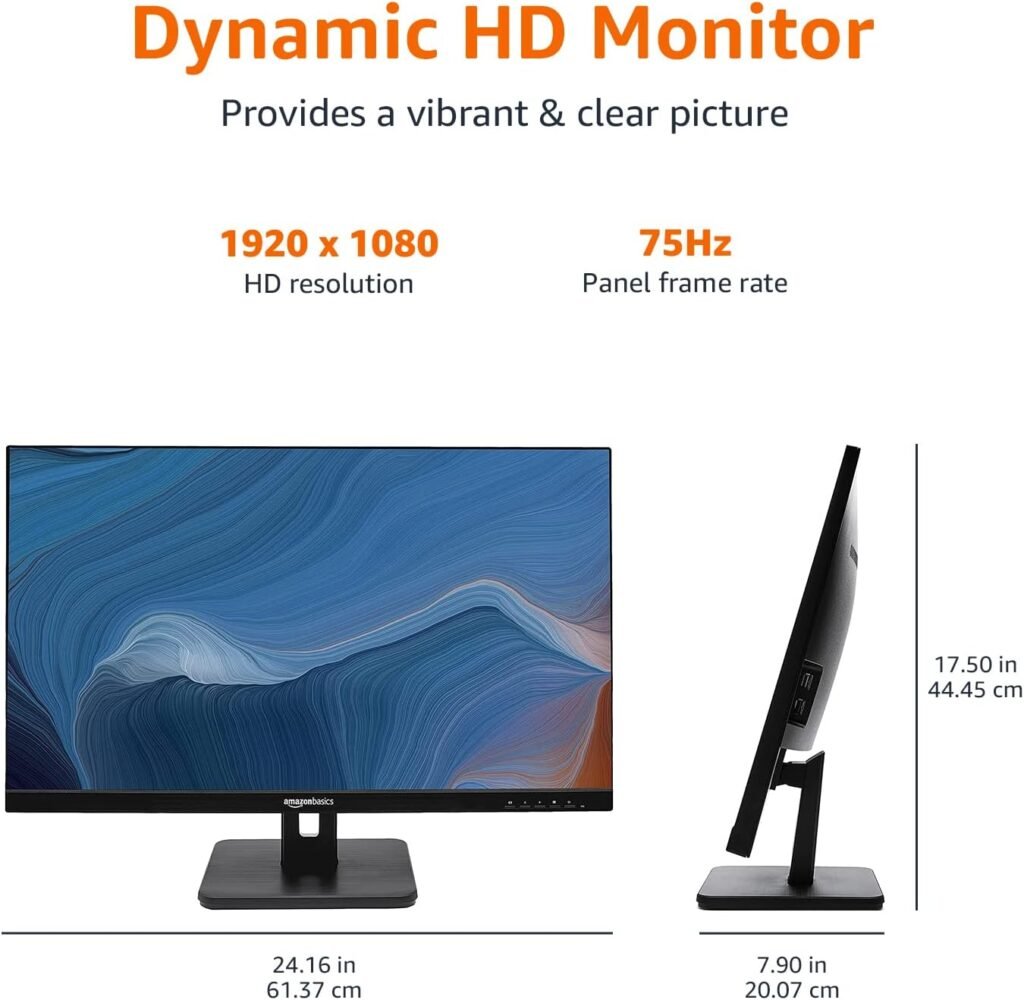 Amazon Basics 27 Inch Monitor Powered with AOC Technology, FHD 1080P, 75hz, VESA Compatible, Built-in Speakers, Black