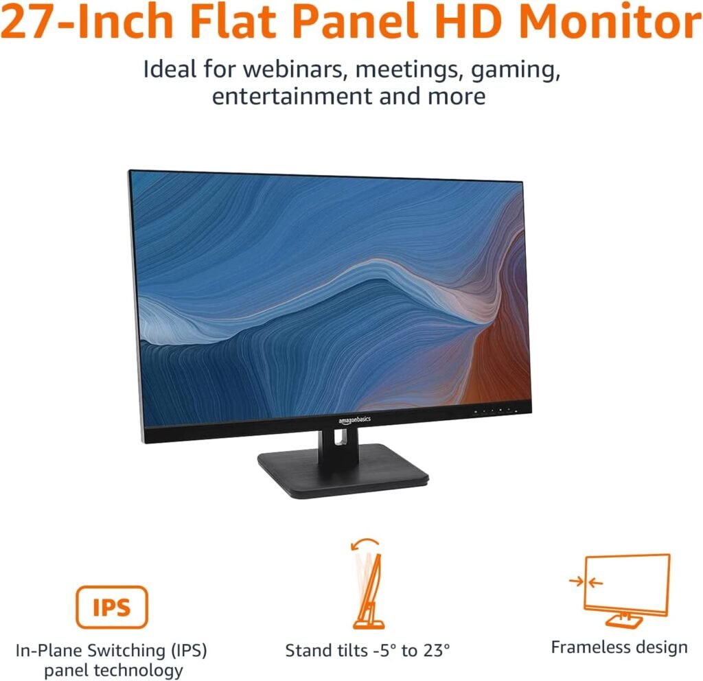 Amazon Basics 27 Inch Monitor Powered with AOC Technology, FHD 1080P, 75hz, VESA Compatible, Built-in Speakers, Black