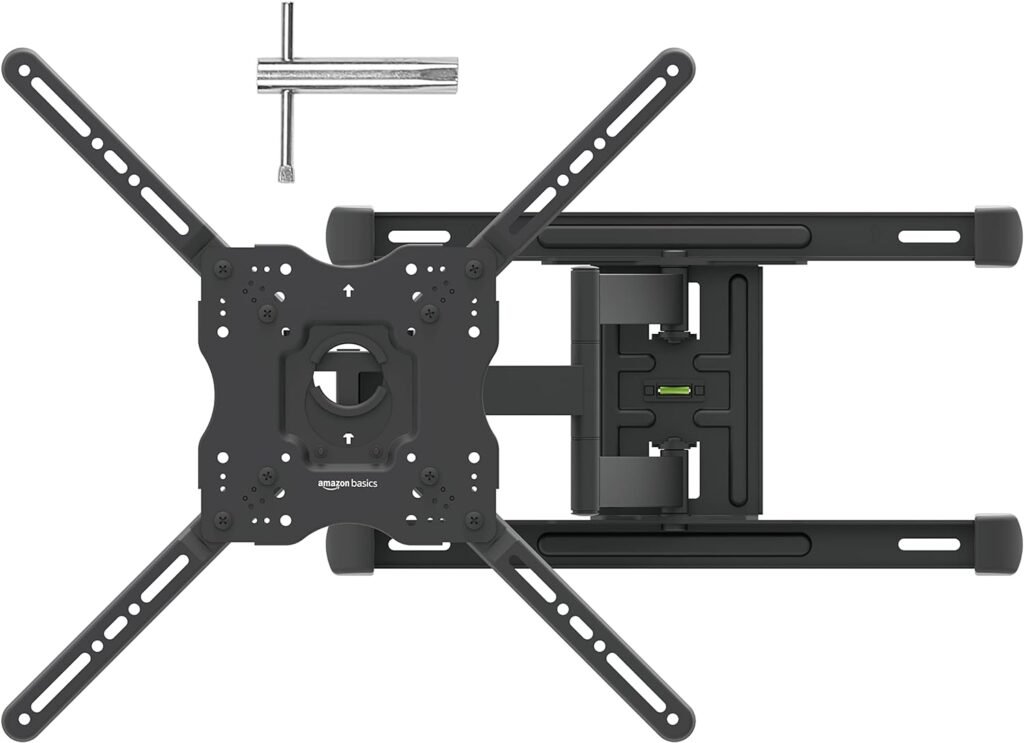 Amazon Basics Full Motion Articulating TV Monitor Wall Mount for 26 to 55 TVs and Flat Panels up to 80 Lbs, Black