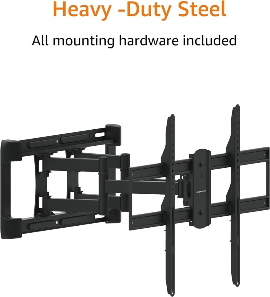 Amazon Basics Full Motion Articulating TV Monitor Wall Mount for 26 to 55 TVs and Flat Panels up to 80 Lbs, Black