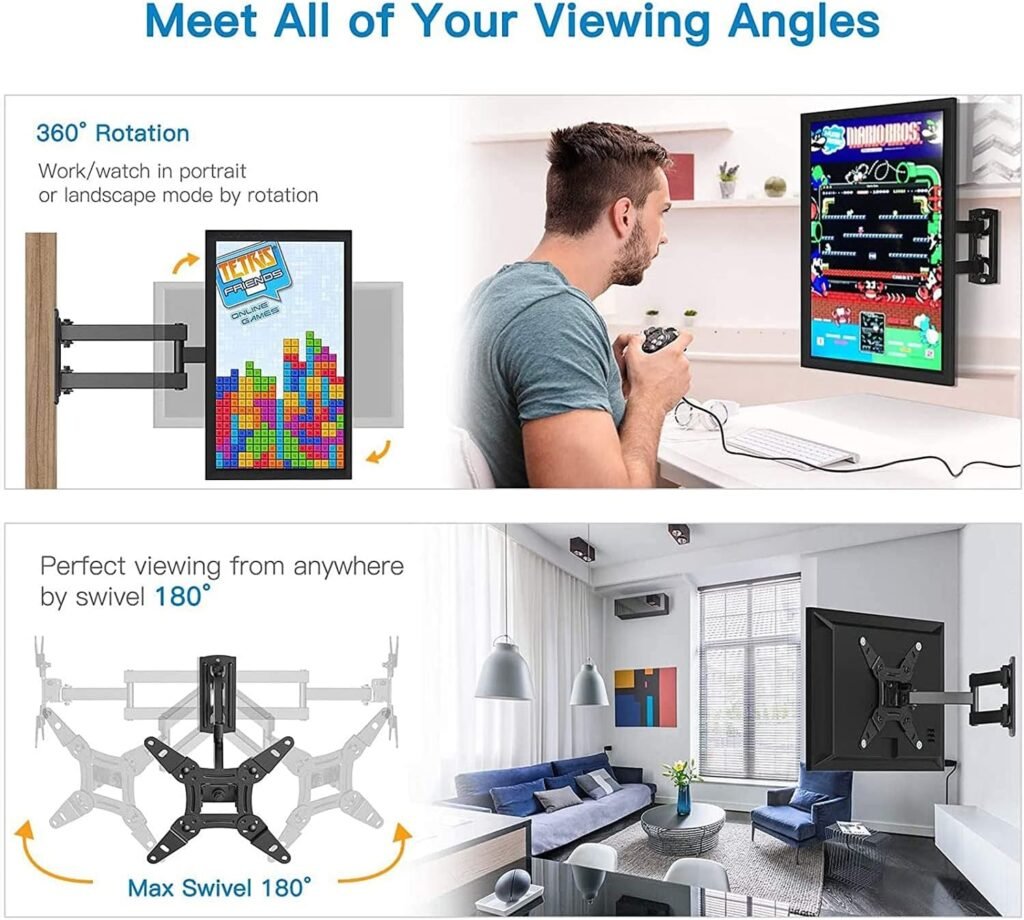 Full Motion TV Monitor Wall Mount Bracket Articulating Arms Swivel Tilt Extension Rotation for Most 13-42 Inch LED LCD Flat Curved Screen TVs  Monitors, Max VESA 200x200mm up to 44lbs by Pipishell