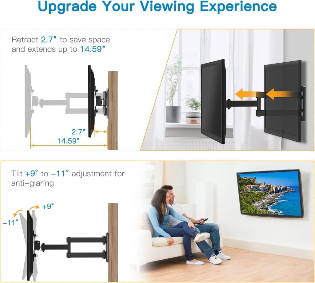 Full Motion TV Monitor Wall Mount Bracket Articulating Arms Swivel Tilt Extension Rotation for Most 13-42 Inch LED LCD Flat Curved Screen TVs  Monitors, Max VESA 200x200mm up to 44lbs by Pipishell